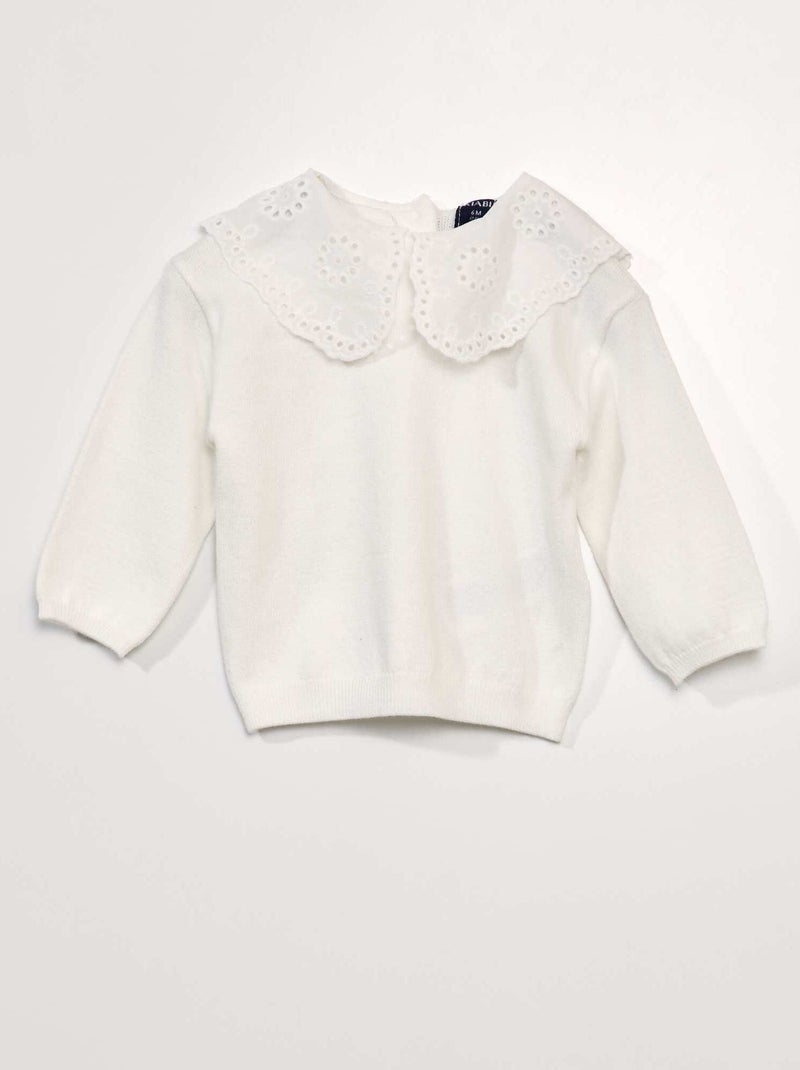 Pull maille douce et col claudine blanc - Kiabi