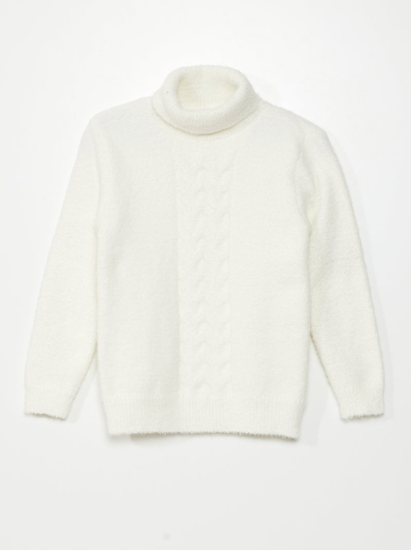Pull maille doudou col montant blanc - Kiabi