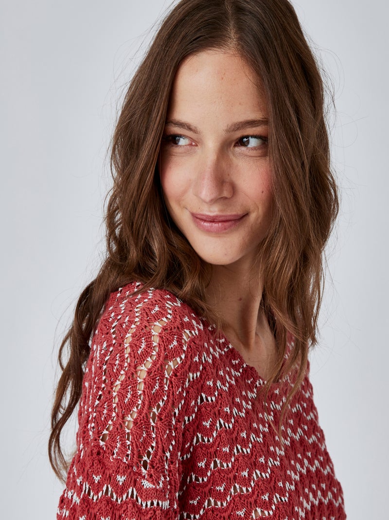 Pull maille effet crochet - Damart Terracotta - Kiabi