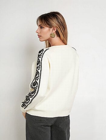 Pull maille épaisse broderies manches - AFIBEL