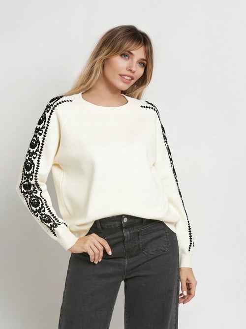 Pull maille épaisse broderies manches - AFIBEL - Kiabi