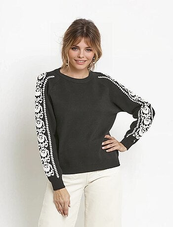 Pull maille épaisse broderies manches - AFIBEL