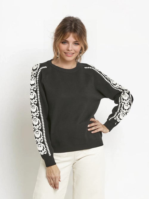 Pull maille épaisse broderies manches - AFIBEL - Kiabi