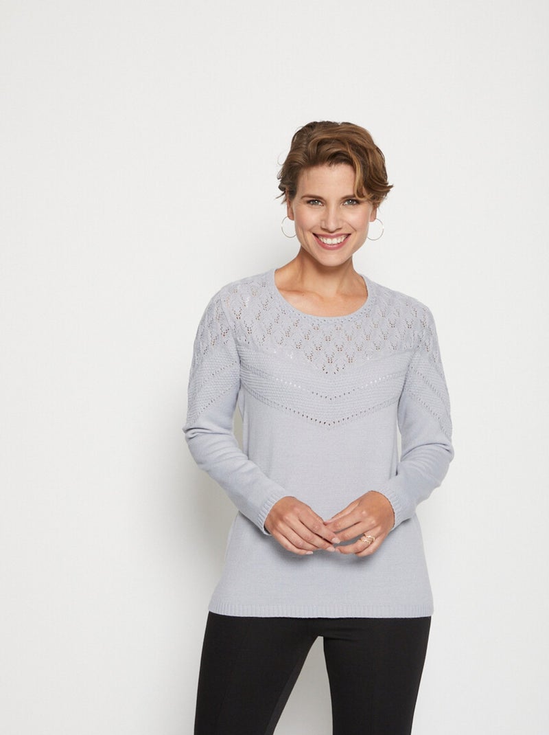 Pull maille fantaisie ajourée Argenté - Kiabi