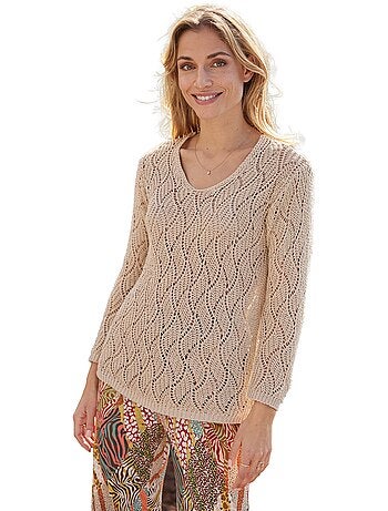 Pull maille fantaisie ajourée col V - Afibel