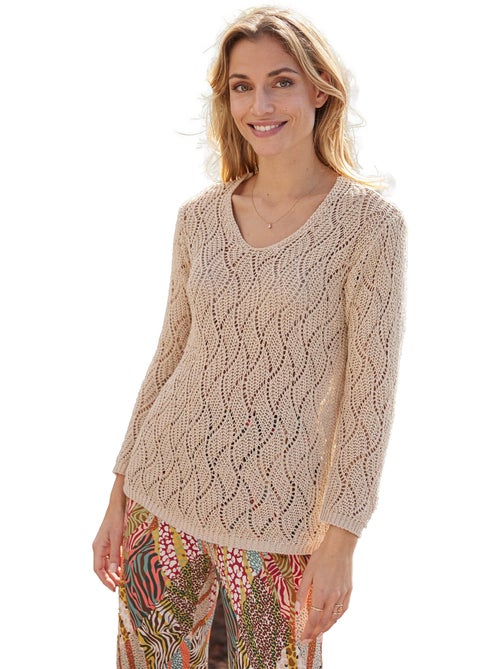 Pull maille fantaisie ajourée col V - Afibel - Kiabi