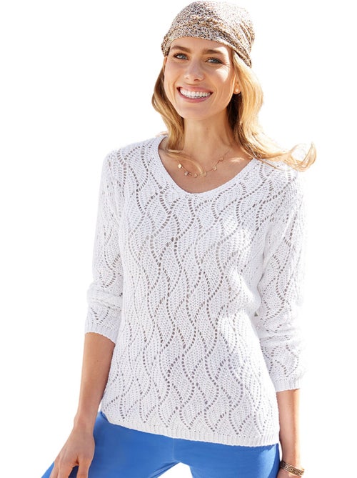 Pull maille fantaisie ajourée col V - Afibel - Kiabi