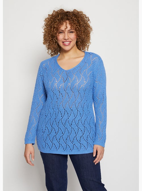 Pull maille fantaisie ajourée col V - Afibel - Kiabi