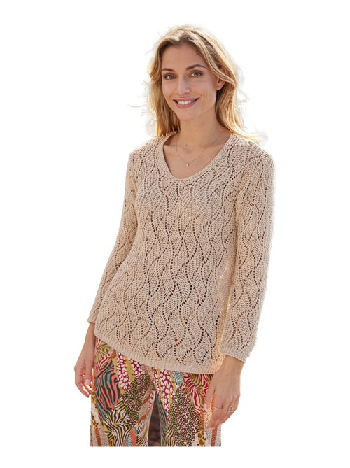 Pull maille fantaisie ajourée col V - Kiabi