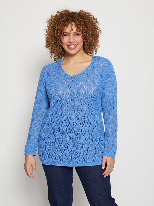 Pull maille fantaisie ajourée col V - Kiabi