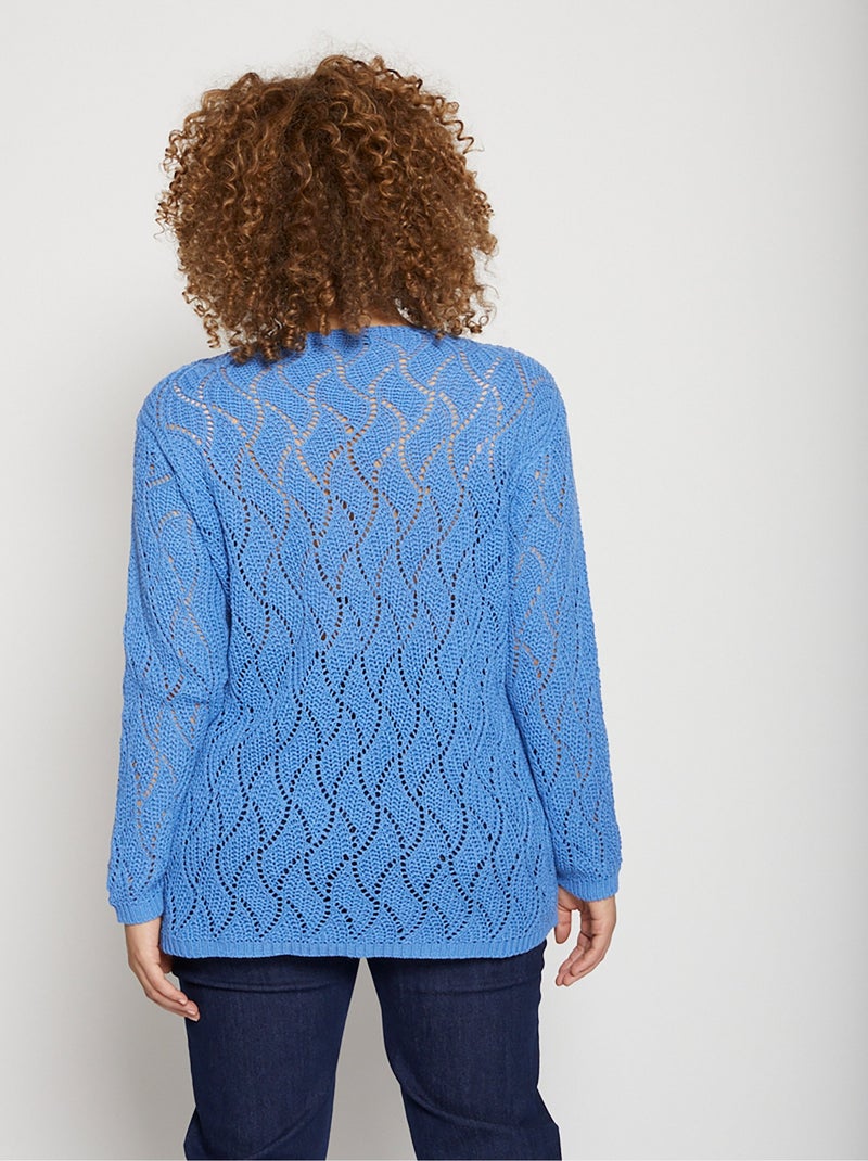 Pull maille fantaisie ajourée col V Bleu - Kiabi