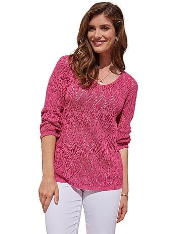 Pull maille fantaisie ajourée col V