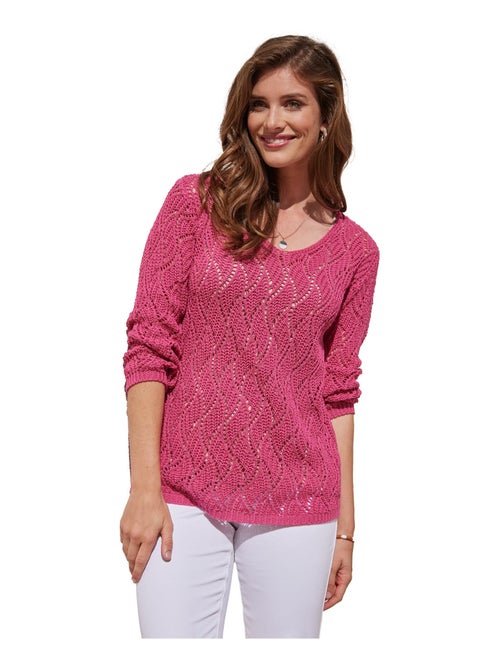 Pull maille fantaisie ajourée col V - Kiabi