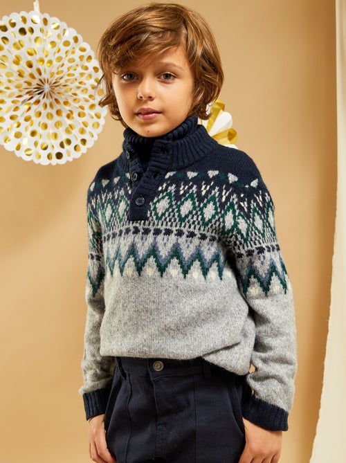 Pull maille fantaisie avec col boutonné - Kiabi
