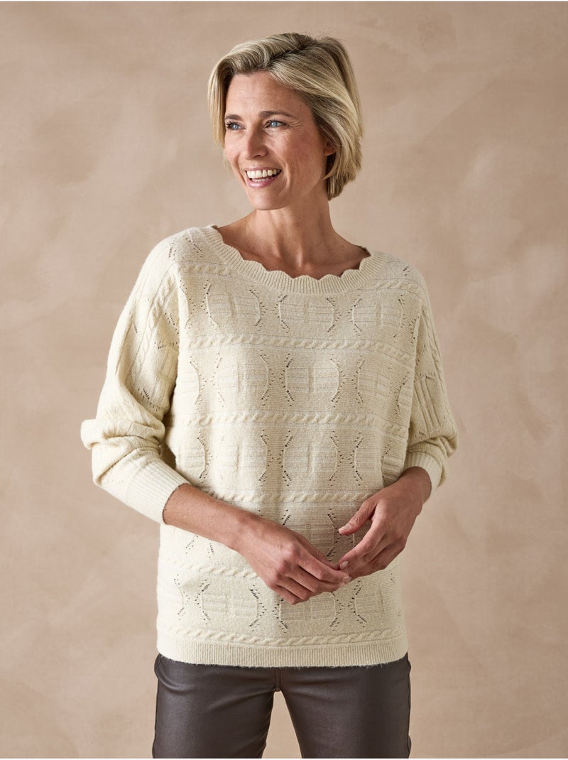 Pull maille fantaisie avec laine - DAXON Ecru - Kiabi