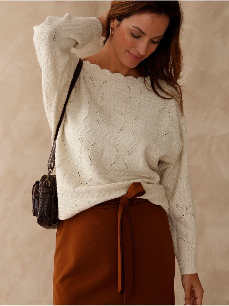 Pull maille fantaisie avec laine - DAXON Ecru - Kiabi
