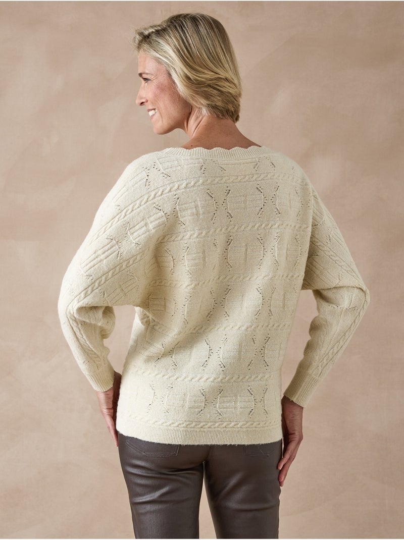 Pull maille fantaisie avec laine - DAXON Ecru - Kiabi