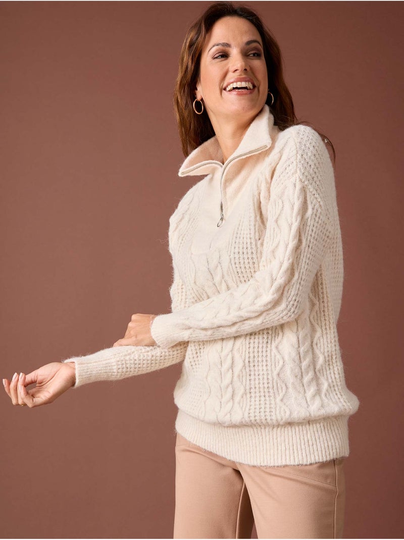 Pull maille fantaisie col camionneur - DAXON Ecru - Kiabi
