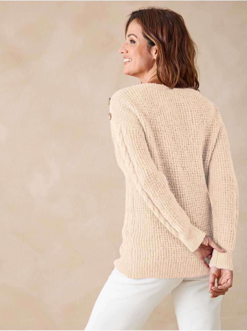 Pull maille fantaisie col rond - DAXON Ecru - Kiabi