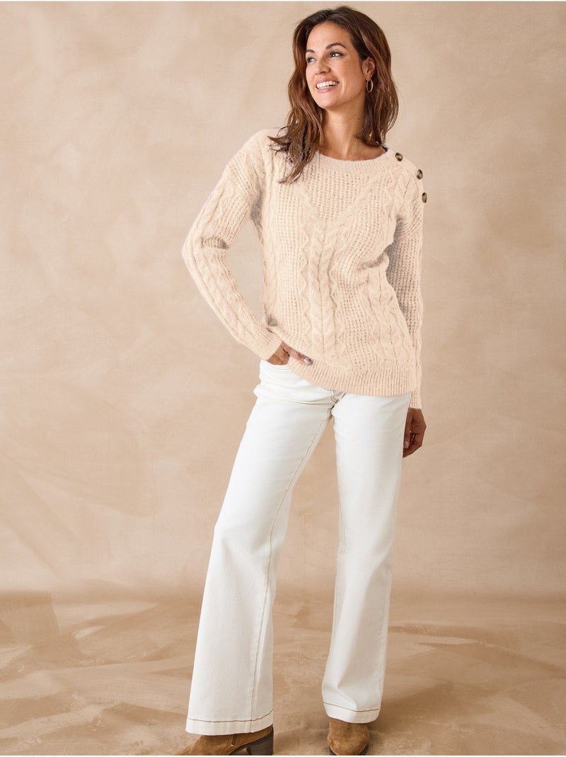 Pull maille fantaisie col rond - DAXON Ecru - Kiabi