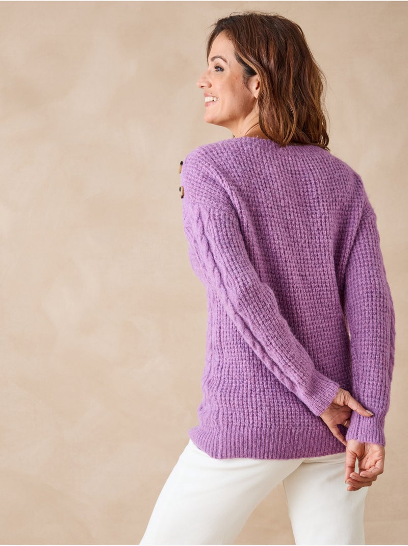 Pull maille fantaisie col rond - DAXON Violet - Kiabi
