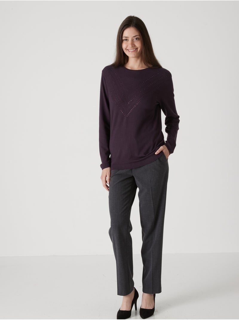 Pull maille fantaisie détails rivets - DAXON Violet prune - Kiabi