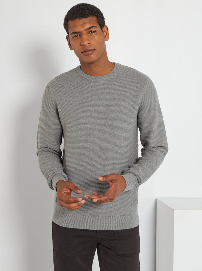Pull maille fantaisie Gris chiné - Kiabi