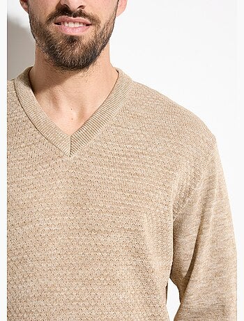 Pull maille fantaisie laine col V manches longues - Afibel