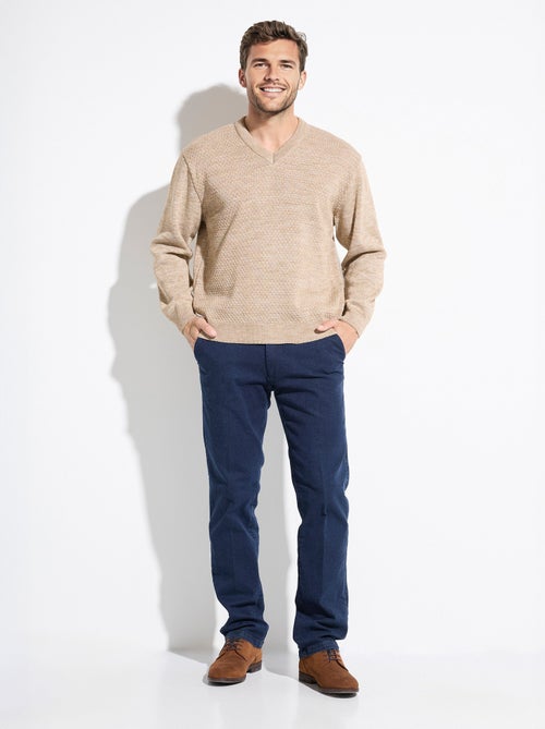 Pull maille fantaisie laine col V manches longues - Afibel - Kiabi