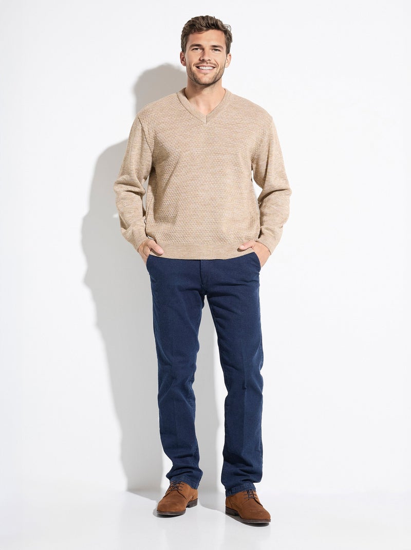Pull maille fantaisie laine col V manches longues - Afibel Beige - Kiabi