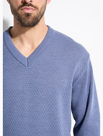 Pull maille fantaisie laine col v manches longues - afibel