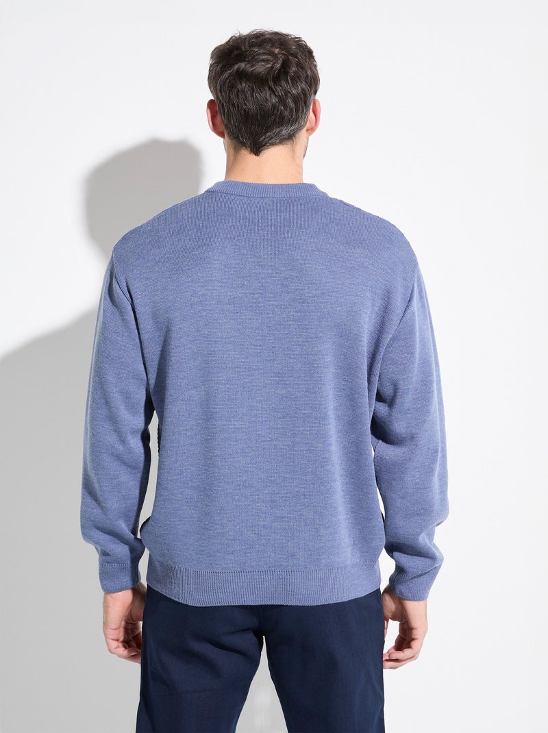 Pull maille fantaisie laine col v manches longues - afibel Bleu - Kiabi