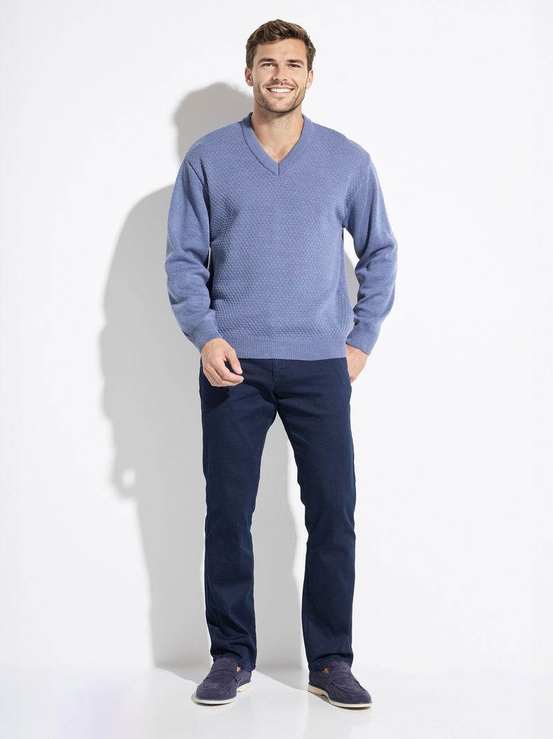 Pull maille fantaisie laine col v manches longues - afibel Bleu - Kiabi