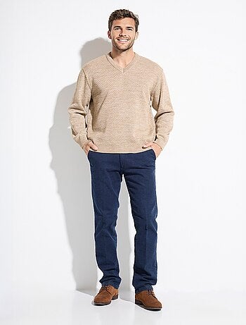 Pull maille fantaisie laine col V manches longues