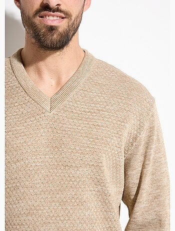 Pull maille fantaisie laine col V manches longues