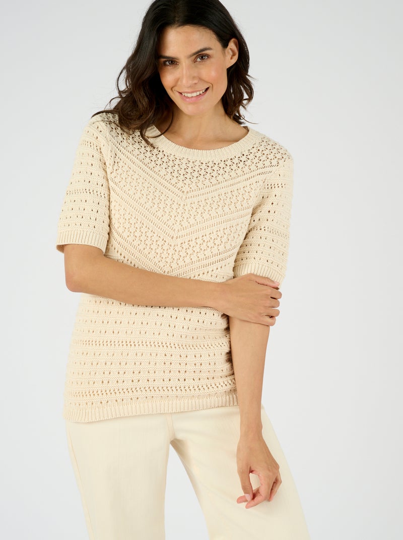 Pull maille fantaisie pur coton - Damart Beige - Kiabi