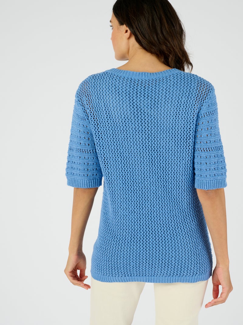 Pull maille fantaisie pur coton - Damart Bleu - Kiabi