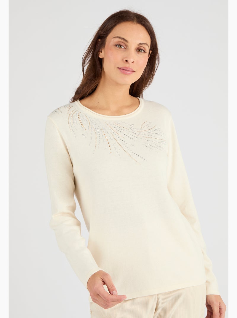 Pull maille fine à clous - Damart Marron - Kiabi