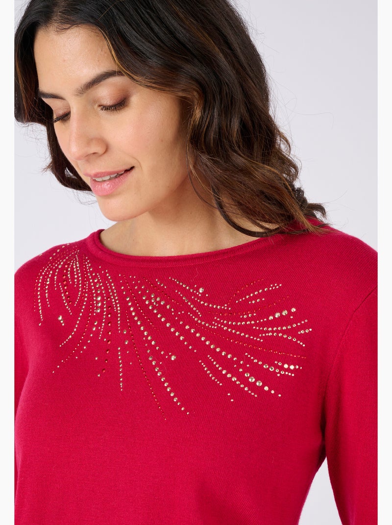 Pull maille fine à clous - Damart Rouge - Kiabi