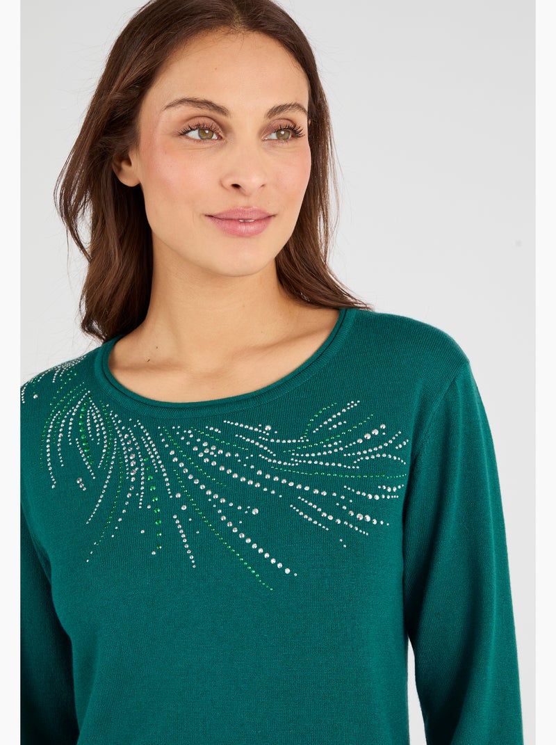 Pull maille fine à clous - Damart Vert - Kiabi