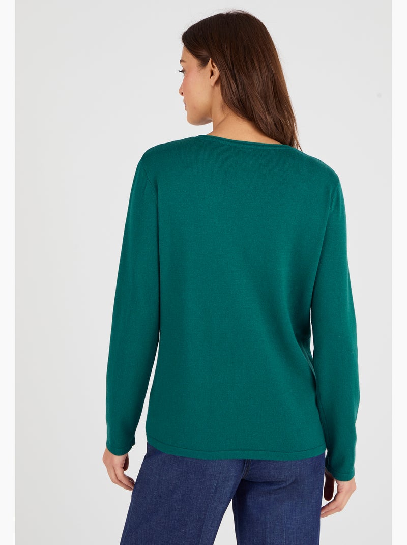Pull maille fine à clous - Damart Vert - Kiabi
