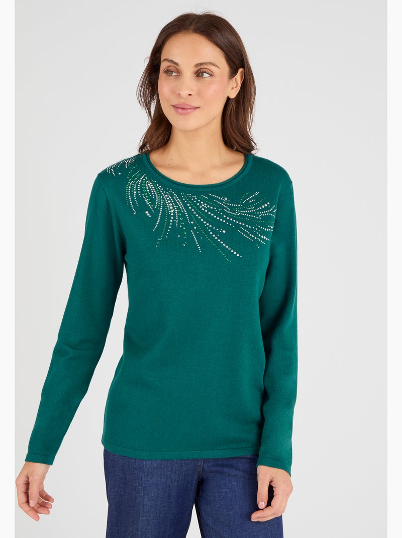 Pull maille fine à clous - Damart Vert - Kiabi