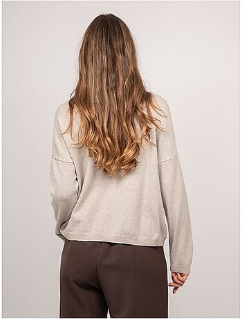 Pull maille fine col v paillettes koraka