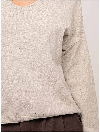 Pull maille fine col v paillettes koraka