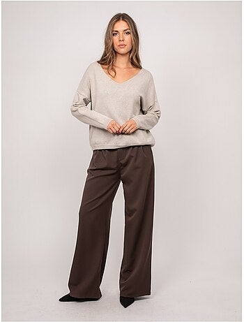 Pull maille fine col v paillettes koraka