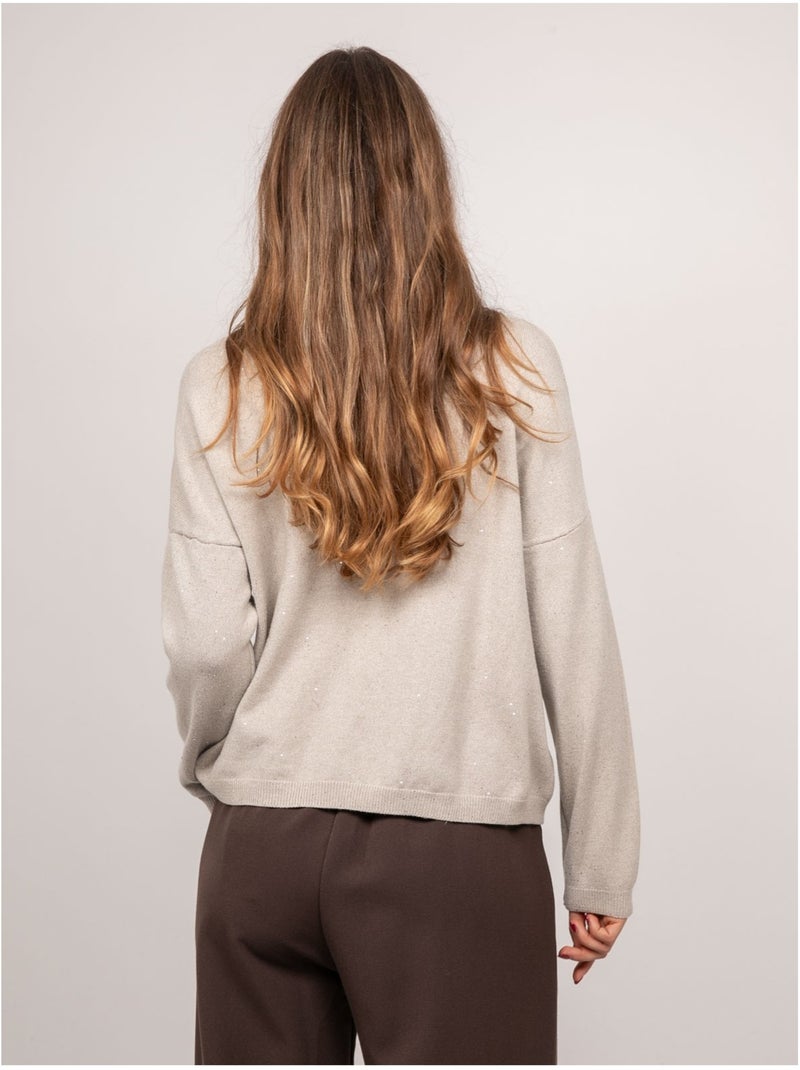 Pull maille fine col v paillettes koraka Beige - Kiabi