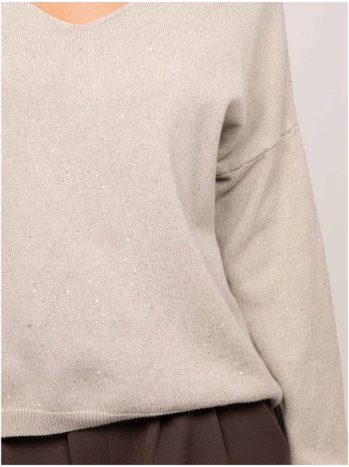 Pull maille fine col v paillettes koraka - Kiabi