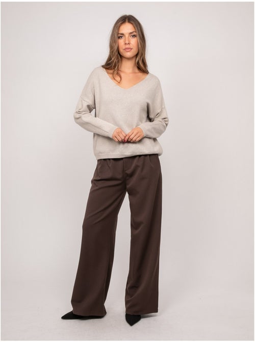 Pull maille fine col v paillettes koraka - Kiabi