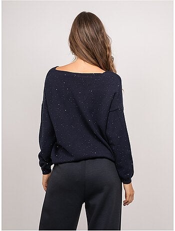 Pull maille fine col v paillettes koraka