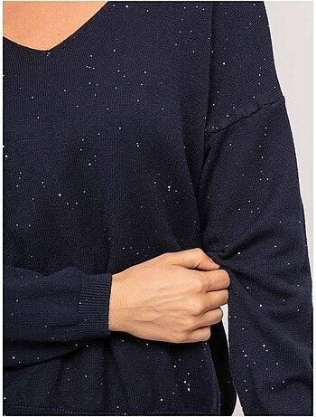 Pull maille fine col v paillettes koraka